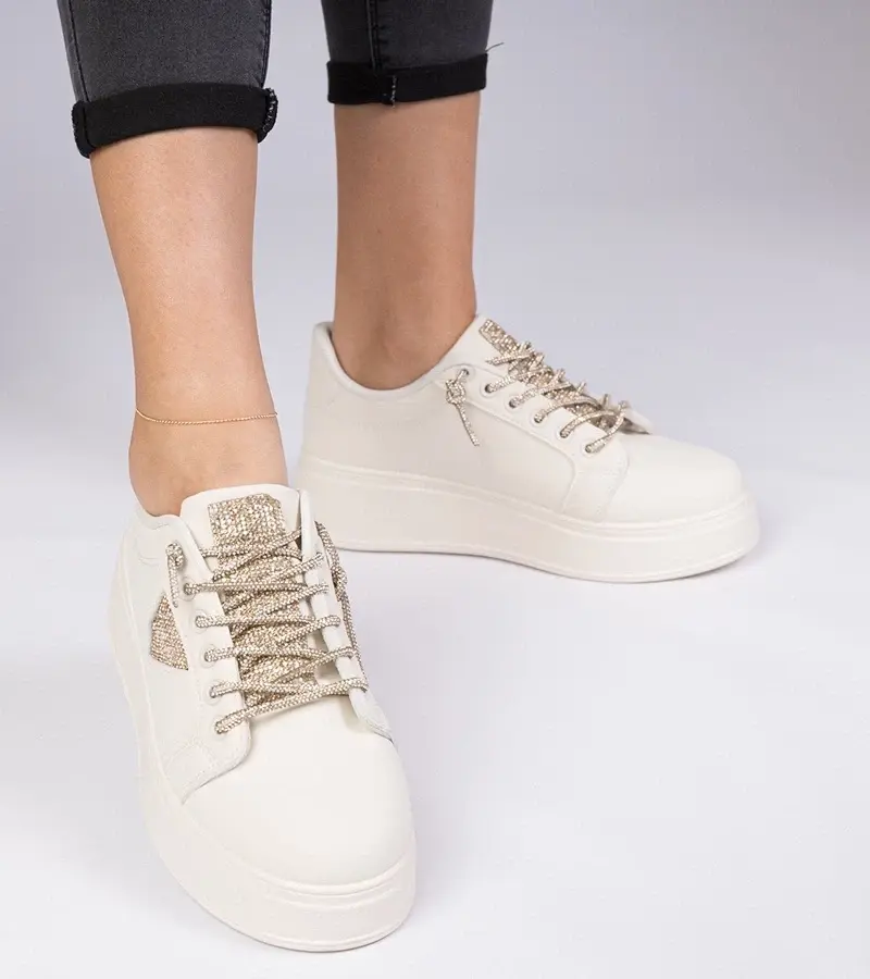 marka niezdefiniowana Beige sneakers with gold rhinestones Treysi