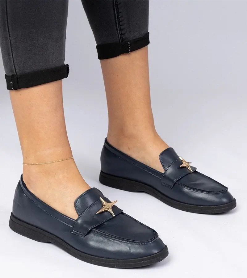 marka niezdefiniowana Navy women's moccasins with gold decoration Senna