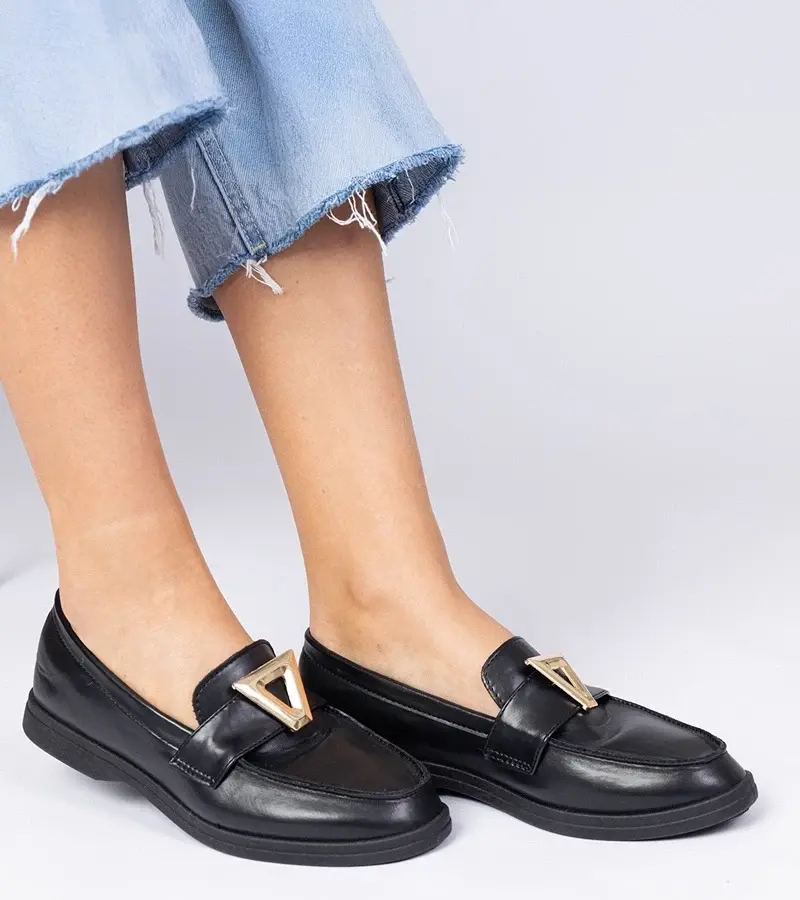 marka niezdefiniowana Black women's moccasins with elegant decoration Viletta