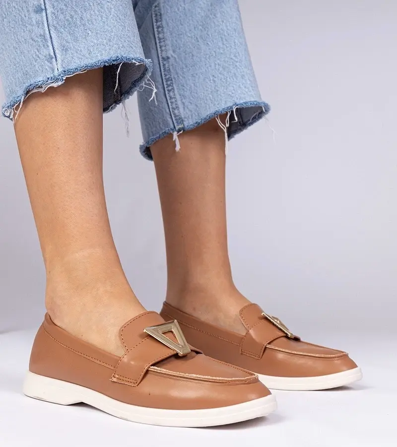 marka niezdefiniowana Brown women's moccasins with elegant decoration Viletta