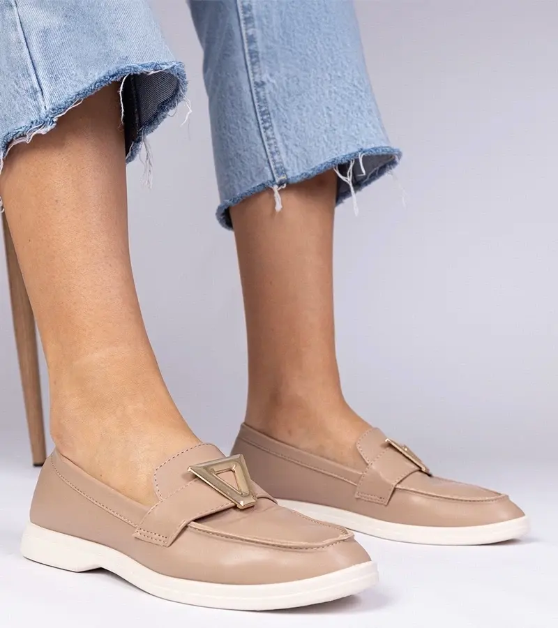 marka niezdefiniowana Dark beige women's moccasins with elegant decoration Viletta