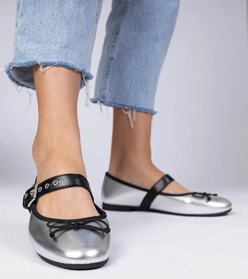 marka niezdefiniowana Silver women's ballet flats with bow Mansy