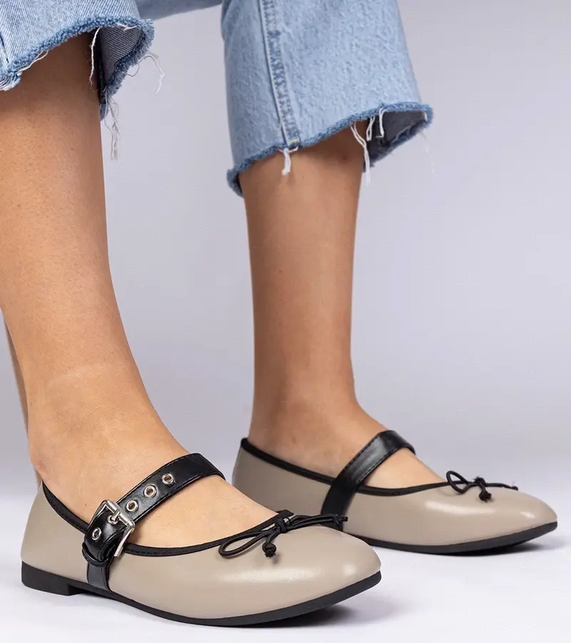 marka niezdefiniowana Dark beige women's ballet flats with bow Mansy