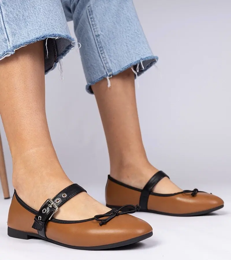 marka niezdefiniowana Brown women's ballet flats with bow Mansy
