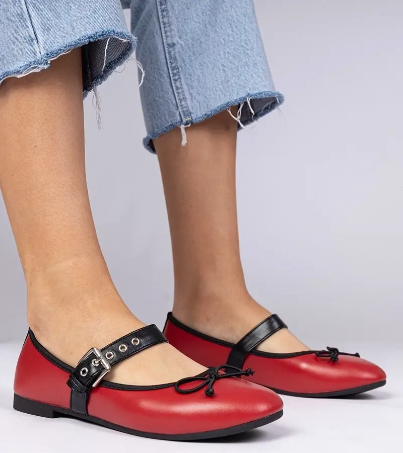 marka niezdefiniowana Red women's ballet flats with bow Mansy