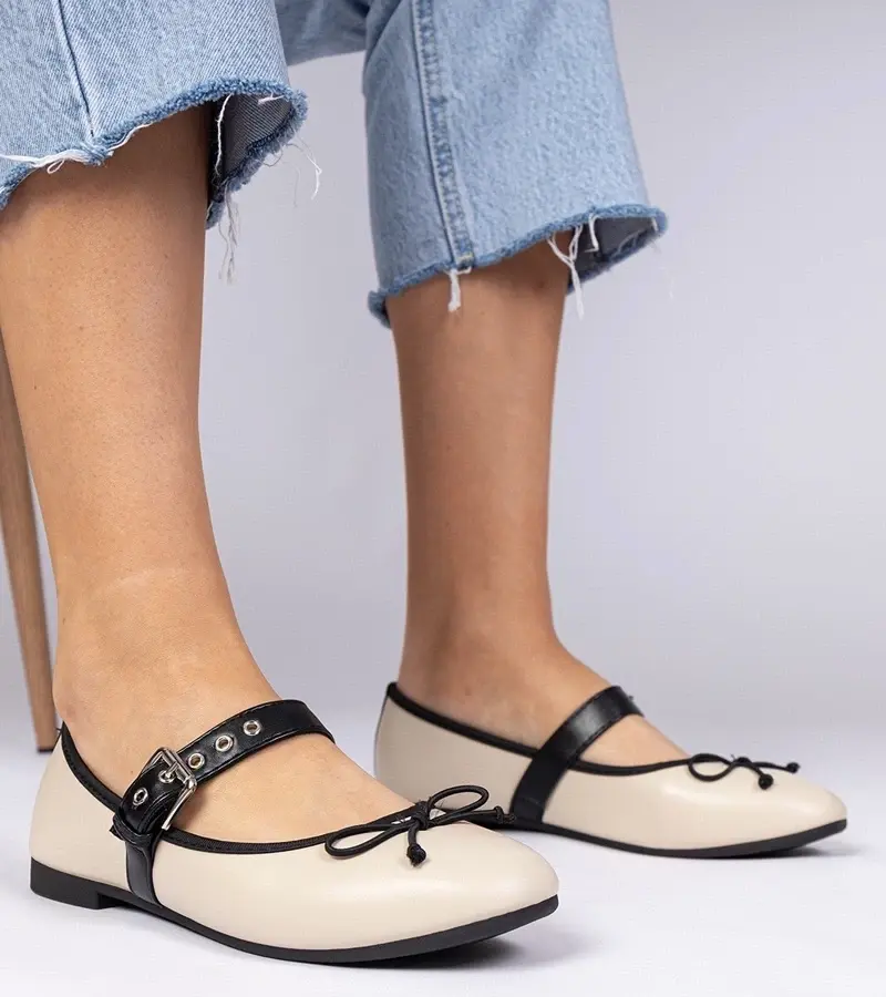 marka niezdefiniowana Beige women's ballet flats with bow Mansy