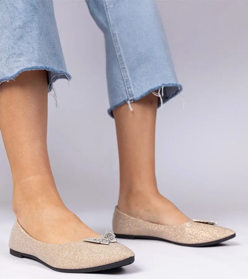 marka niezdefiniowana Champagne glitter ballet flats with butterfly Denny