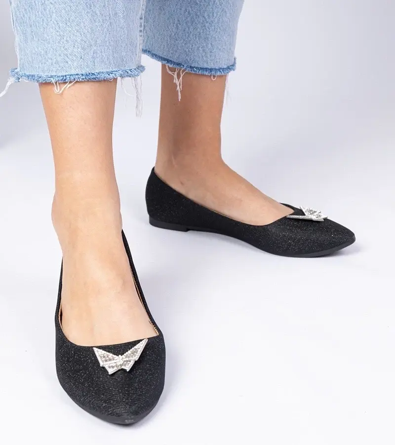 marka niezdefiniowana Black glitter ballet flats with butterfly Denny