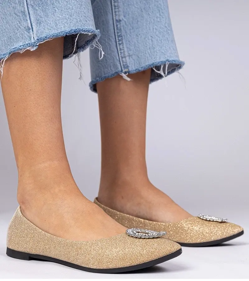 marka niezdefiniowana Gold glitter ballet flats with rhinestones Ellada
