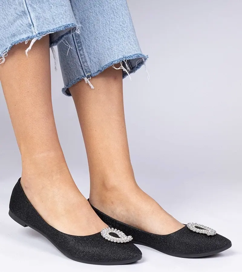 marka niezdefiniowana Black glitter ballet flats with rhinestones Ellada