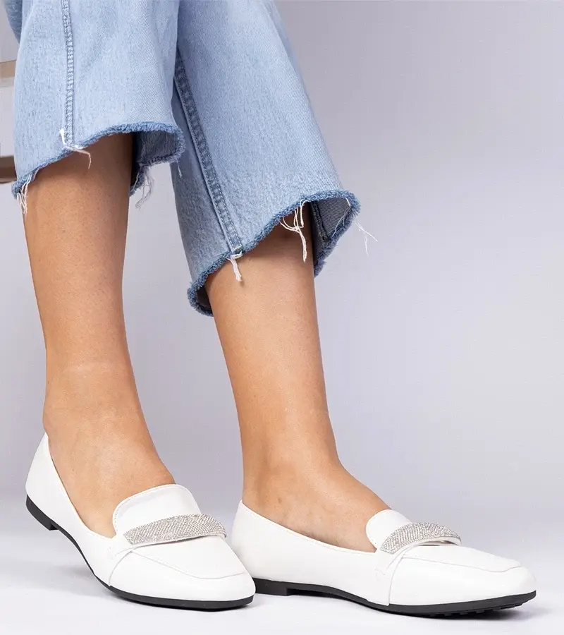 marka niezdefiniowana White women's moccasins with rhinestones Kaletta