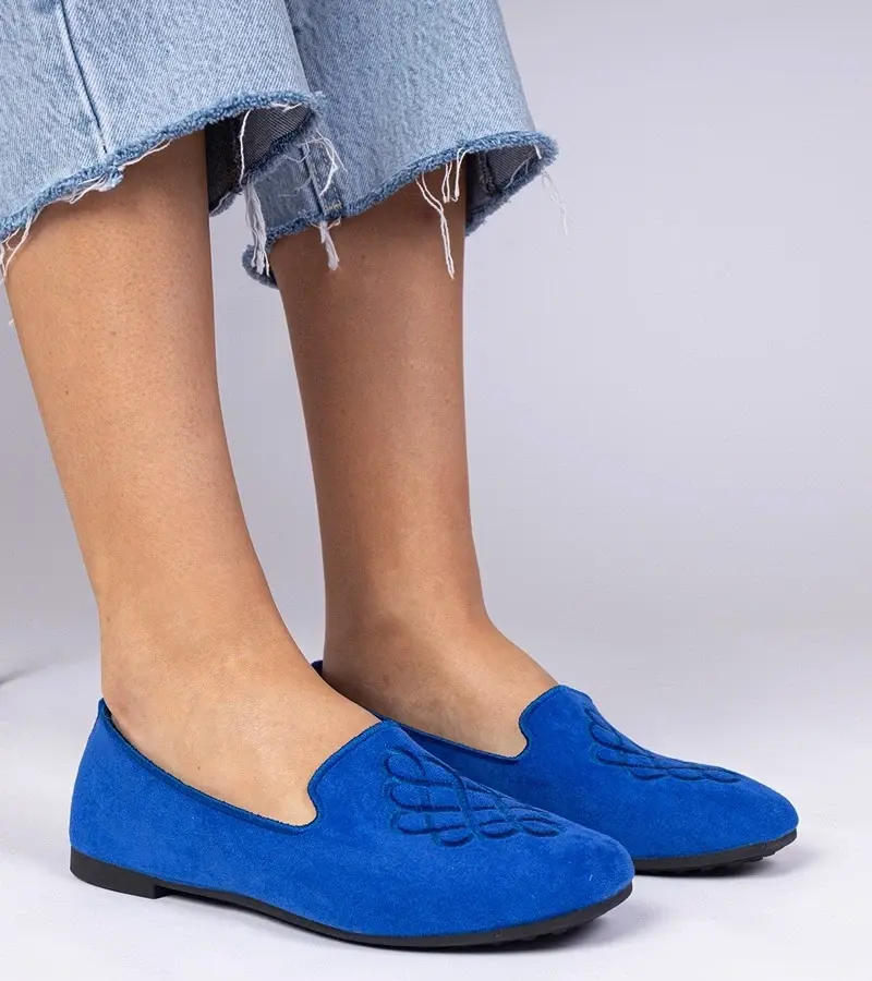 marka niezdefiniowana Blue women's faux-suede ballet flats with embroidery Ronna