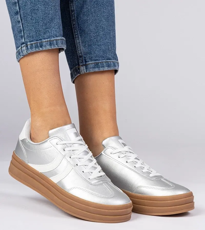 marka niezdefiniowana Silver women's platform sneakers Melly