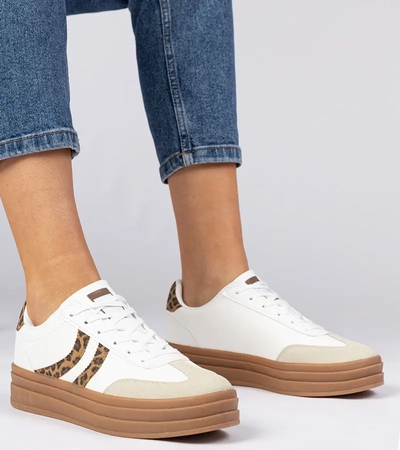 marka niezdefiniowana White women's sneakers with animal print accents Melly