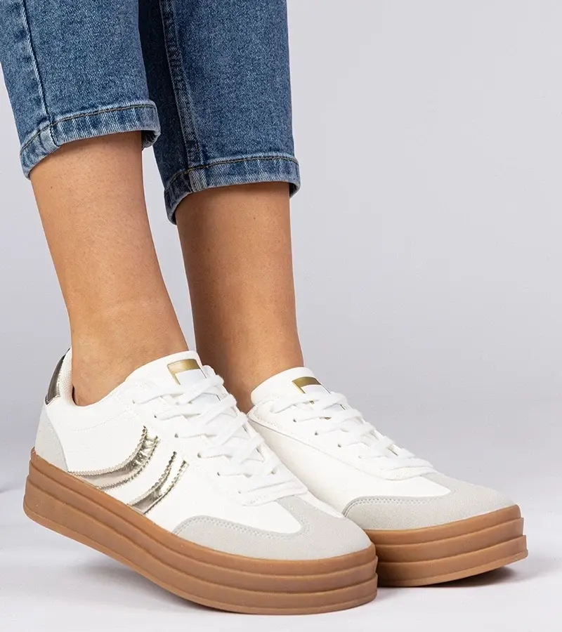 marka niezdefiniowana White women's sneakers with gold accents Melly