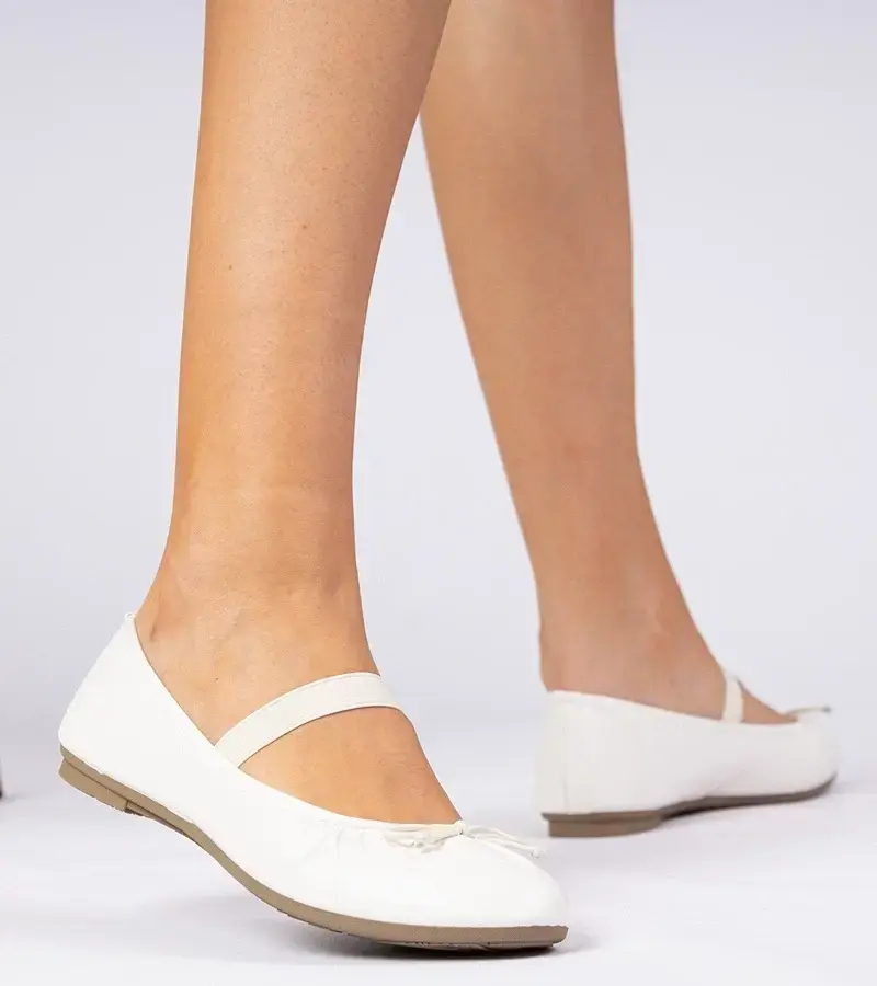 marka niezdefiniowana White women's ballet flats with bow Lerona