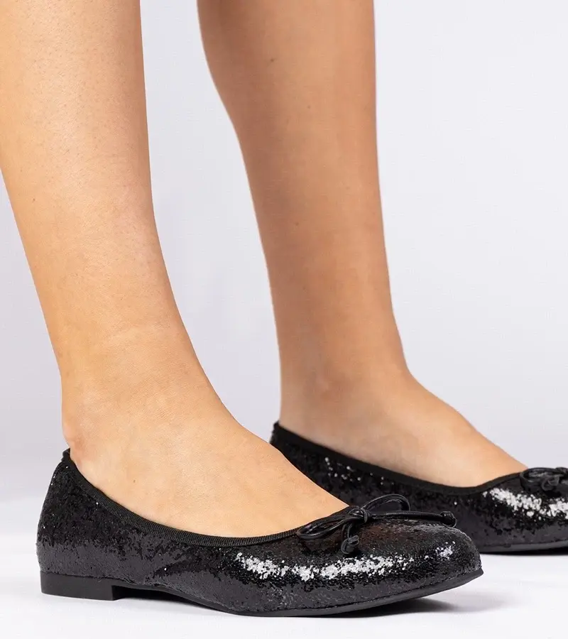 marka niezdefiniowana Black glitter ballet flats with bow Vellas