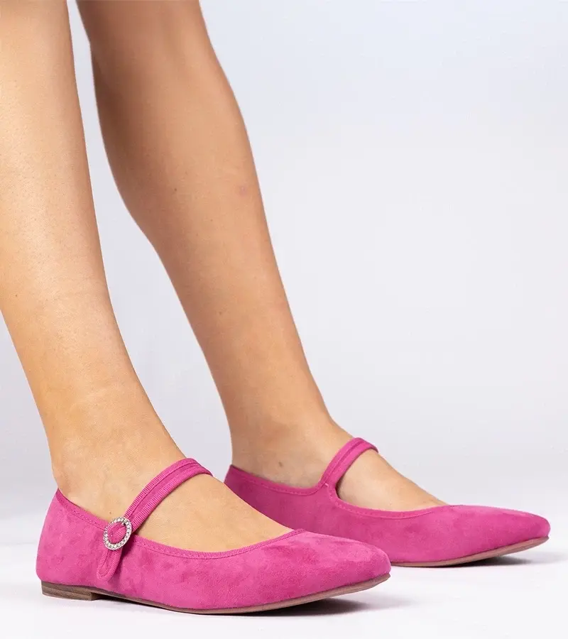 marka niezdefiniowana Pink faux-suede ballet flats with rhinestones Marcelina