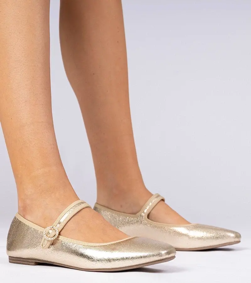 marka niezdefiniowana Gold women's ballet flats with rhinestones Marcelina