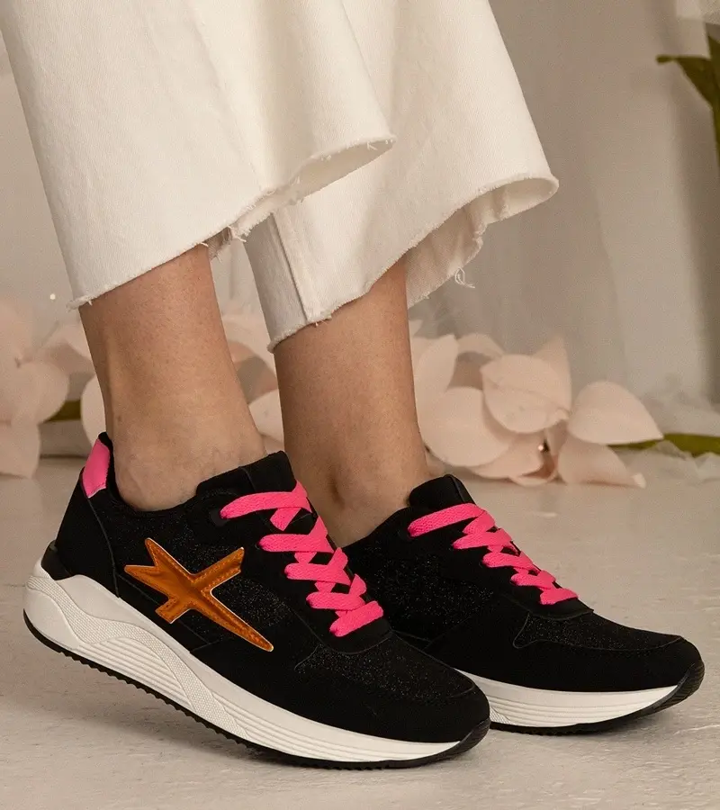 marka niezdefiniowana Black sporty women's sneakers with glitter Kaletti