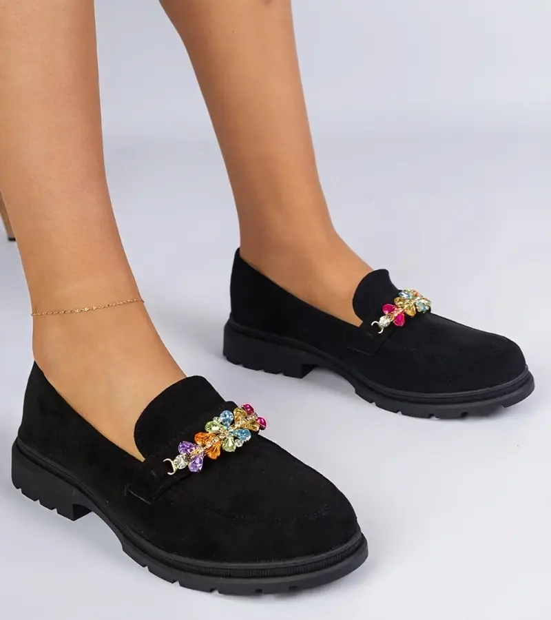 marka niezdefiniowana Black loafers decorated with stones Liliana