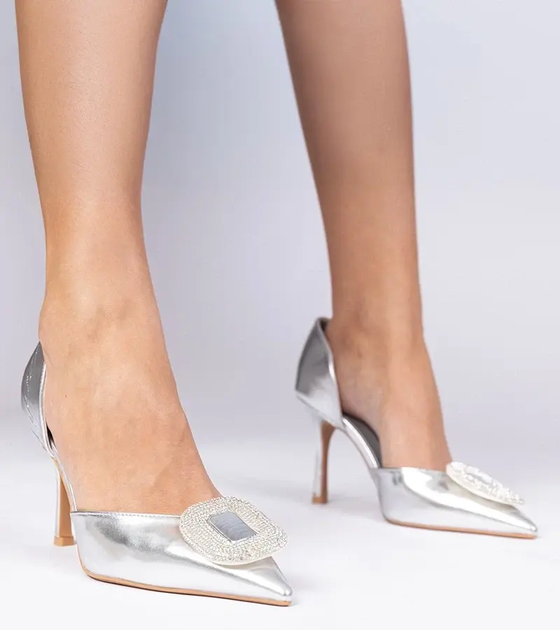 marka niezdefiniowana Silver stilettos decorated with rhinestones Coluga