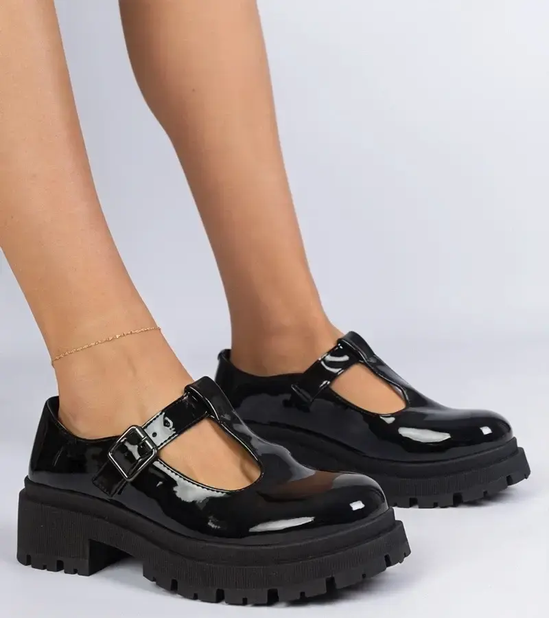marka niezdefiniowana Black patent platform shoes Kalaro