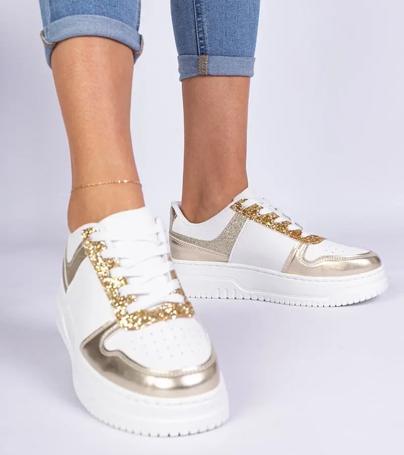 marka niezdefiniowana Gold women's sneakers with a thick sole Dolla