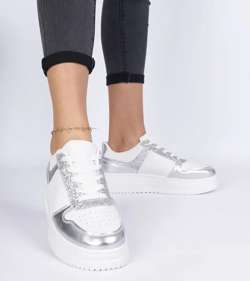 marka niezdefiniowana Silver women's sneakers with a thick sole Dolla