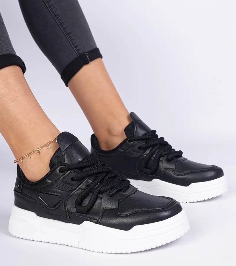 marka niezdefiniowana Black women's sneakers with thick laces Kayota