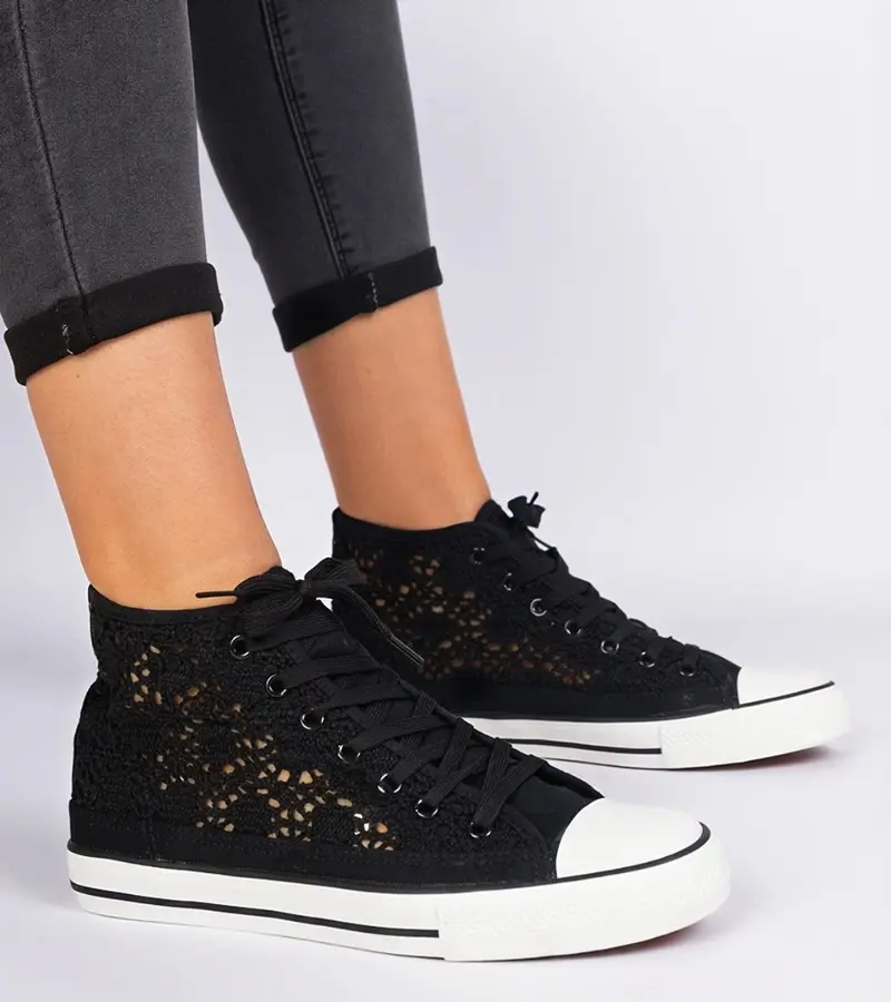marka niezdefiniowana Black women's perforated sneakers Lesli