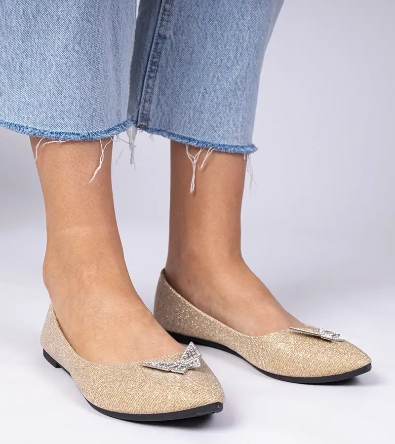 marka niezdefiniowana Gold glitter ballet flats with butterfly Denny