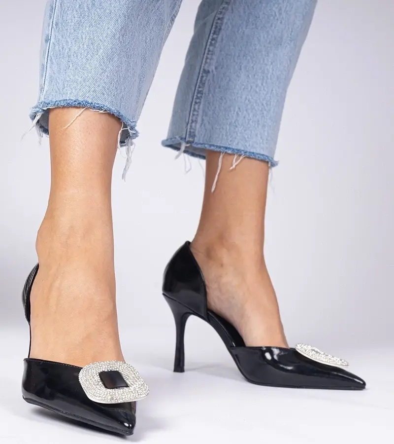 marka niezdefiniowana Black stilettos decorated with rhinestones Coluga