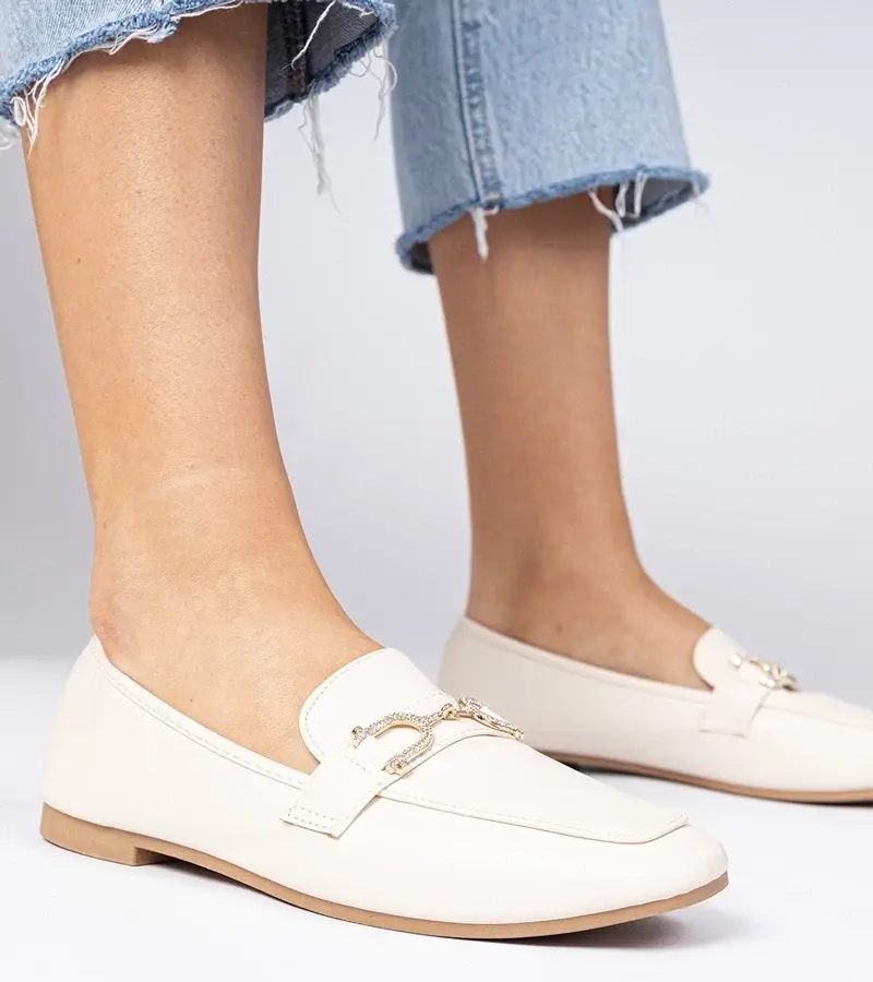 marka niezdefiniowana Beige elegant moccasins with rhinestones Banzao