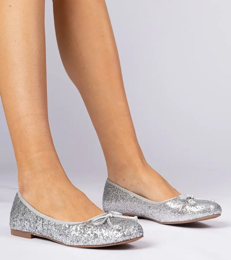 marka niezdefiniowana Silver glitter ballet flats with bow Vellas