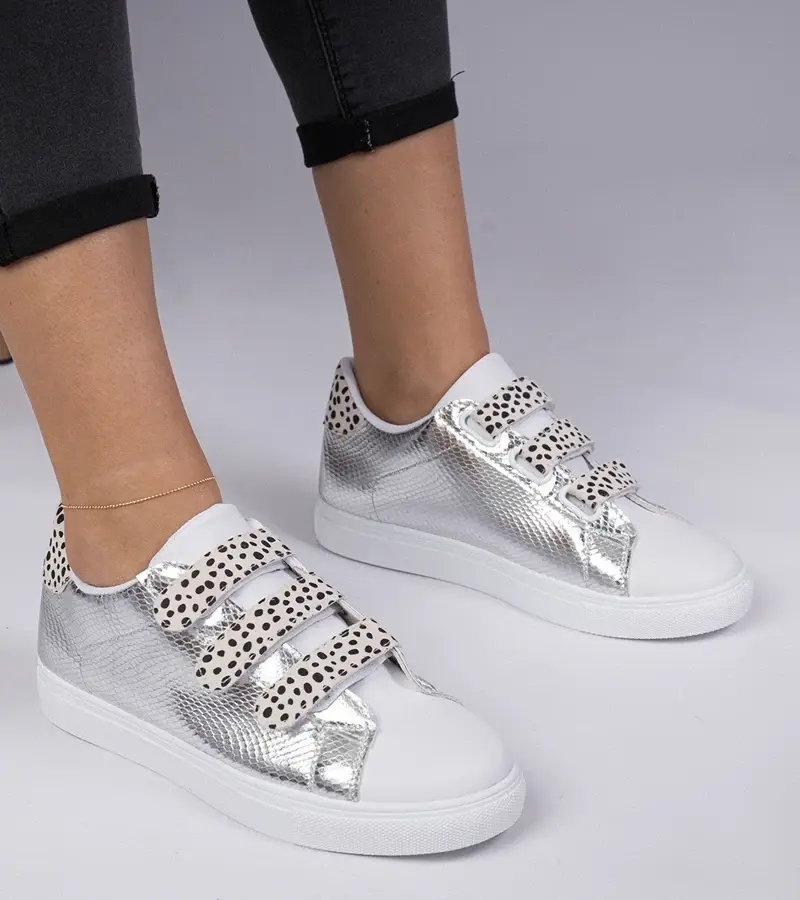 marka niezdefiniowana Silver sneakers with animal print finish, Velcro Astrala