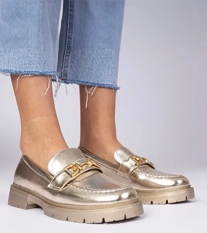 marka niezdefiniowana Gold elegant moccasins in eco-leather Danetti