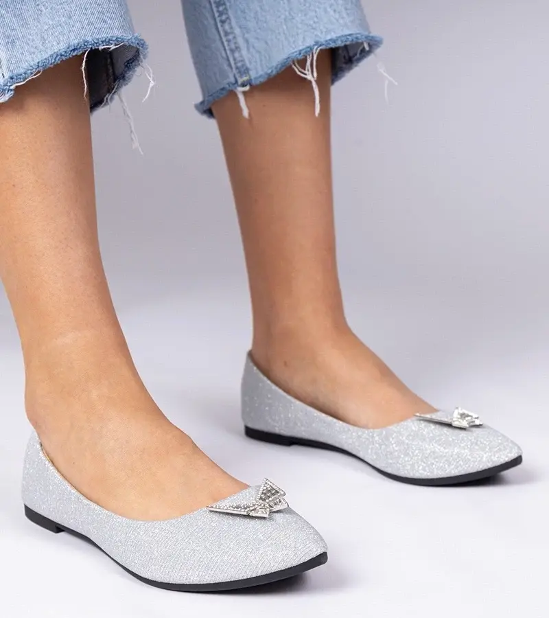 marka niezdefiniowana Silver glitter ballet flats with butterfly Denny