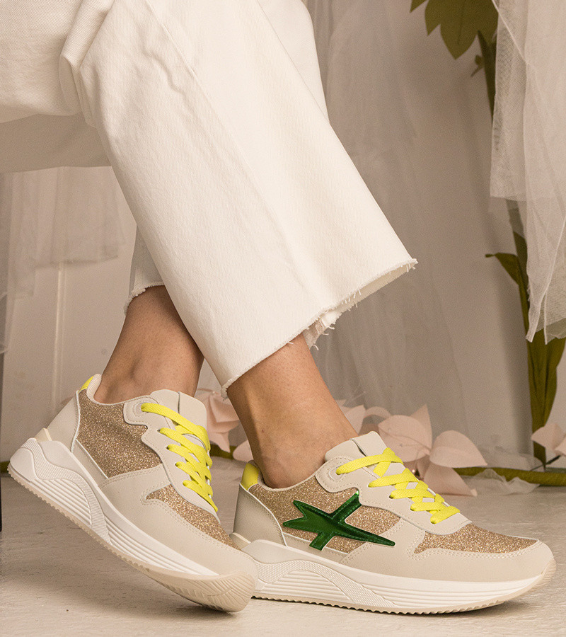marka niezdefiniowana Beige women's sports sneakers with glitter Kaletti