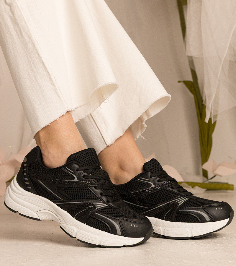 marka niezdefiniowana Black women's sports sneakers with glitter Bakari