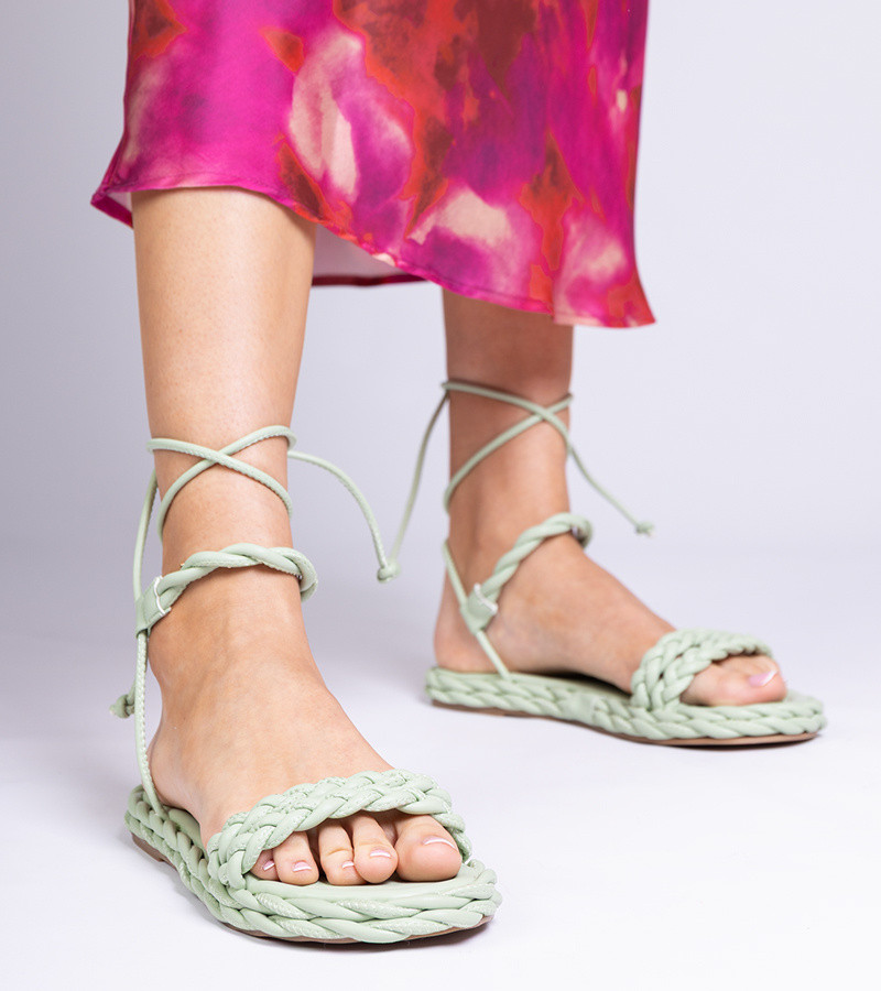 marka niezdefiniowana Green woven women's sandals Tarina
