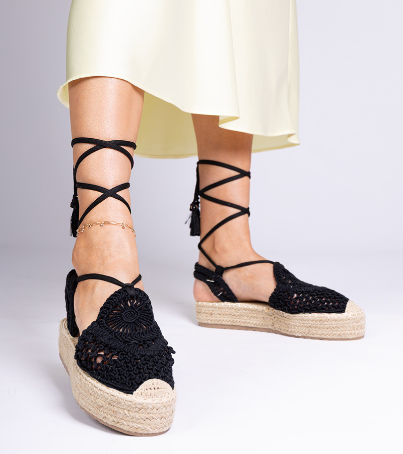 marka niezdefiniowana Black woven espadrille sandals Lemura