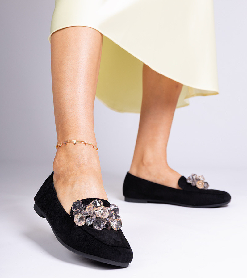 marka niezdefiniowana Black loafers decorated with crystals Saredo