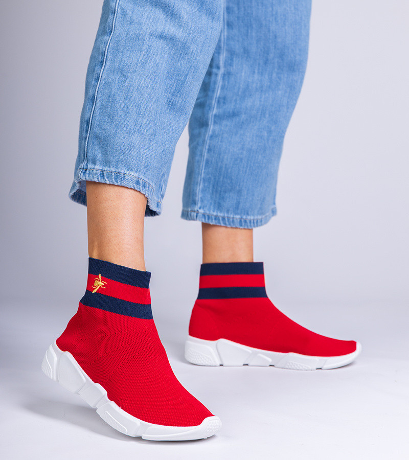 marka niezdefiniowana Red sporty sneakers with a sock-like upper Pikola
