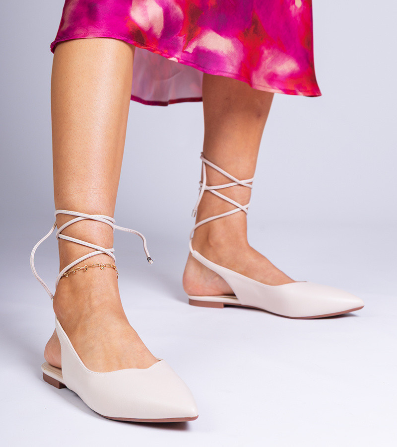 marka niezdefiniowana Beige flat pumps made of eco-leather Terry