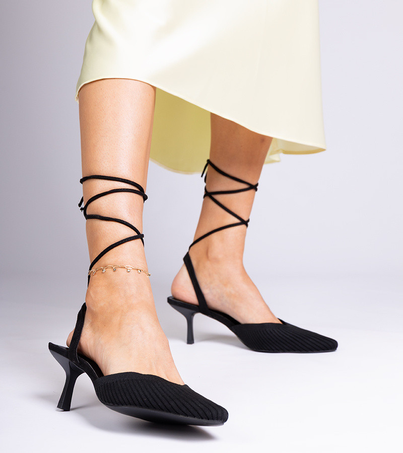 marka niezdefiniowana Black fabric pumps on a heel with an open heel Palman