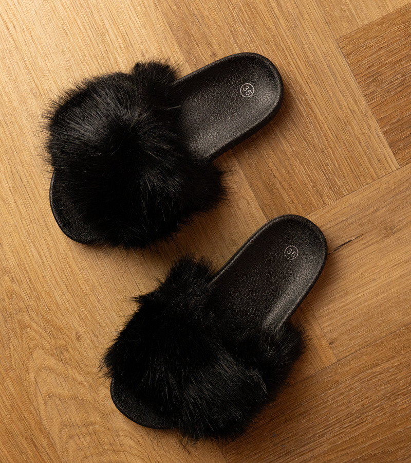 marka niezdefiniowana Black children's fur slides Malinka