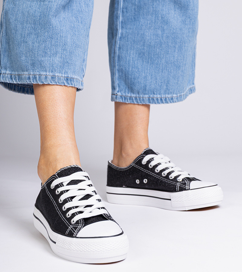 marka niezdefiniowana Black women's glitter sneakers Versina