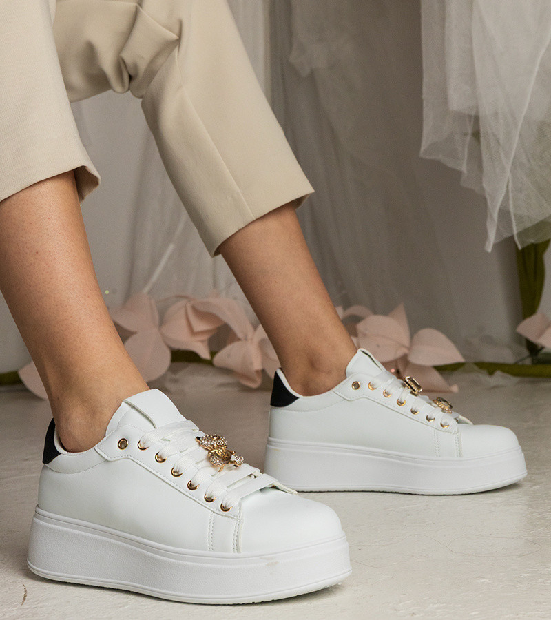 marka niezdefiniowana Black-and-white women's sneakers decorated with stones Sarena