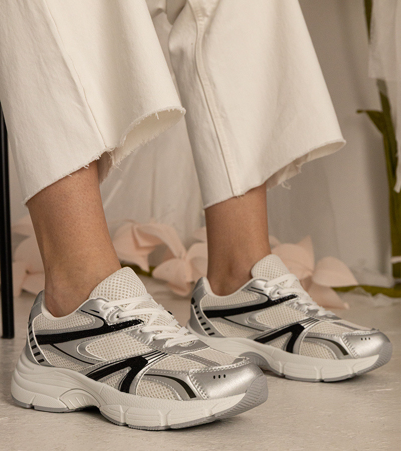 marka niezdefiniowana Silver women's sports sneakers with glitter Bakari